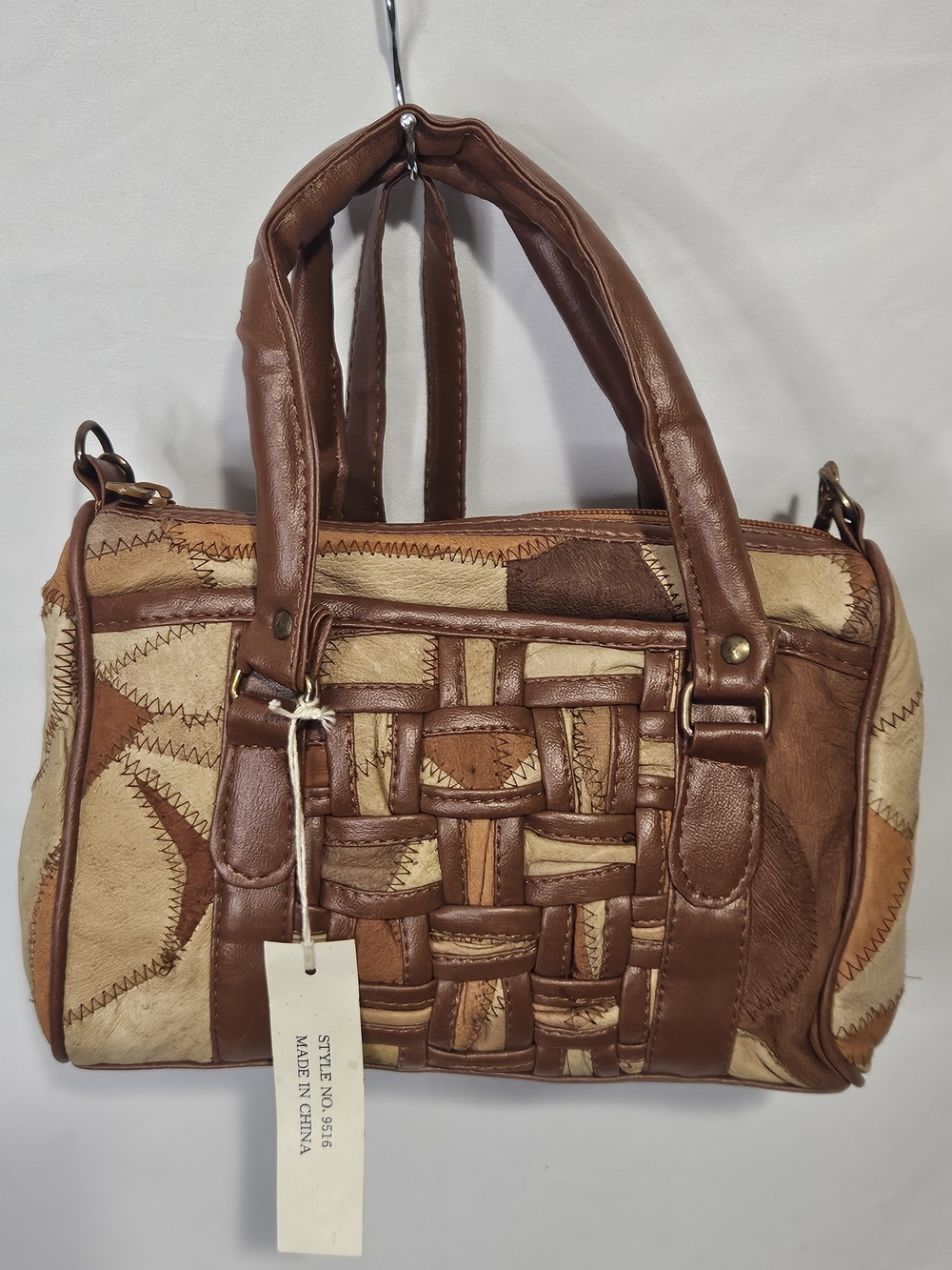 NWT Vtg 80s YOBO 9516 Leather Patchwork Basketweave Satchel Purse Crossbody Bag